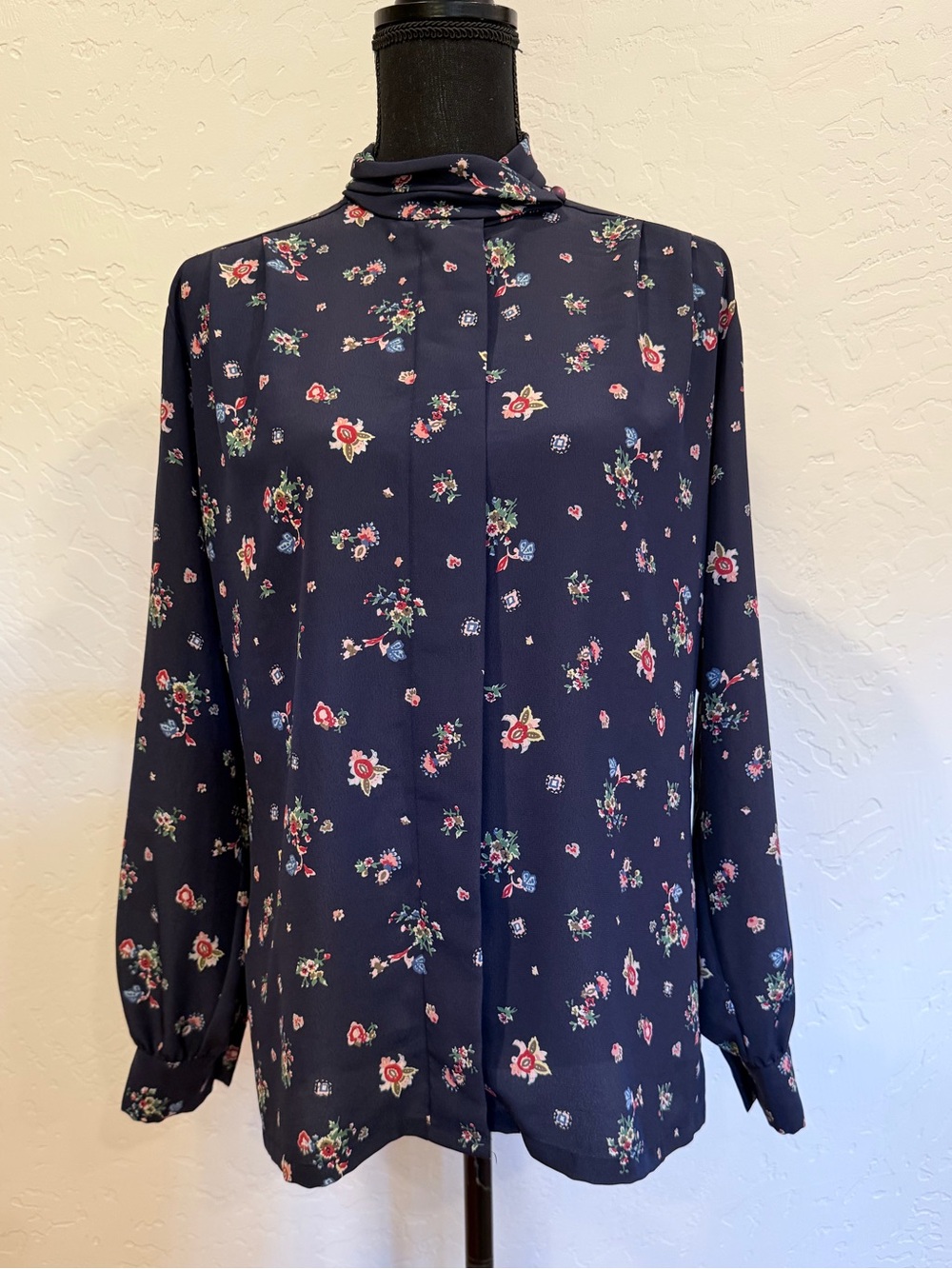 Vintage Pendleton Navy Floral Long-Sleeve Blouse